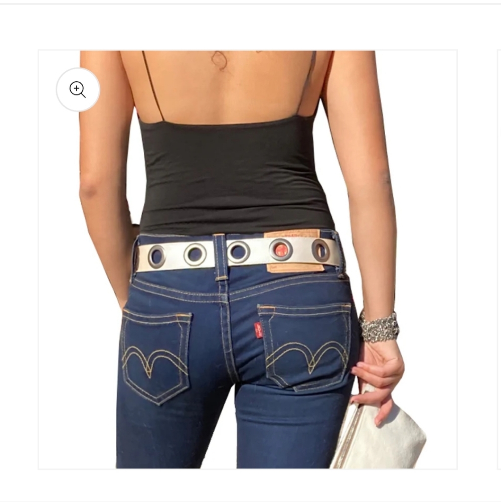 Kim White Cream wAntique Nickel Grommets Leather Belt Size XS